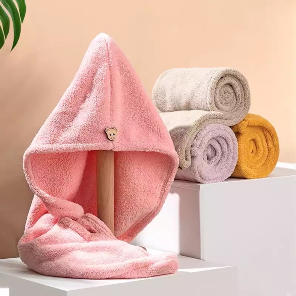 Women Quick-dry Hair Microfiber Solid Towel Super Absorption Turban Hair Dry Cap